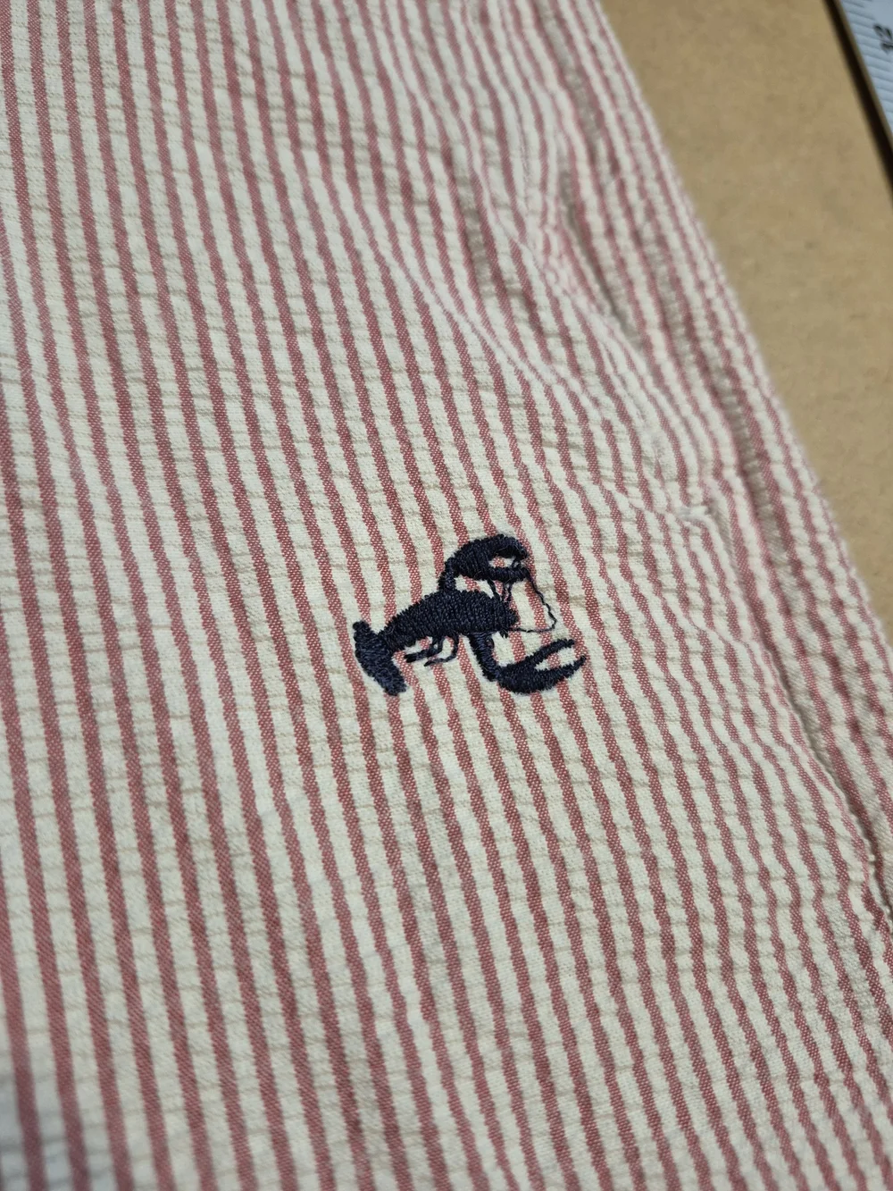 J. Crew Pink and White Seersucker Shorts with Navy Embroidered Anchors 4380/5